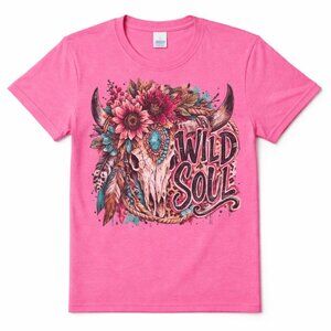 Wild Soul Western Graphic T Shirt Trendy Boutique Style Tee Womens Pink